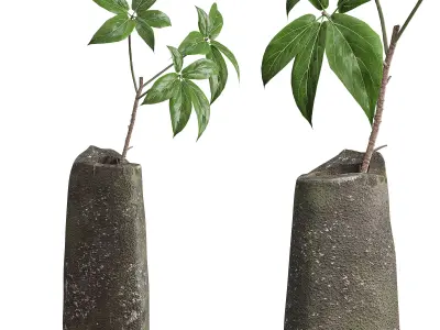 Wild Flower Bouquet Raw Stone Vase 3D model