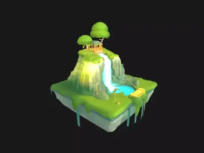 Aetherisles Abstract Modular Floating Island Low-poly 3D model