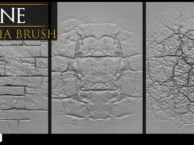25 Real Stone Alpha Brushes - Blender Alpha Brush - Zbrush Alpha 3D model purchase