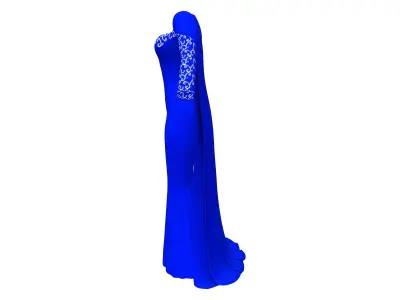 Royal Blue Long Evening  Dress With Cape Low-poly 3D model