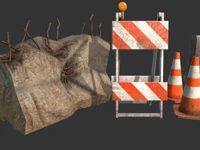 Barricade Cones Concrete Divider Pack Low-poly 3D model