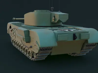 Churchill Tank - WW2 Infantry Support  - Blender Rigged 3D model