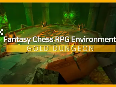 Fantasy Chess RPG Environment - Gold Dungeon Low-poly 3D model