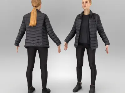 Beautiful woman in street style in A-pose 456 Low-poly 3D model