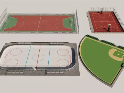 Modular sports field Low-poly 3D model