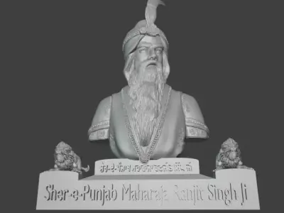 Maharaja Ranjit Singh Ji with Lion Sculptures 3D print model