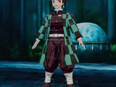 Demon Slayer Tanjiro Rigged Low Poly PBR Low-poly 3D model