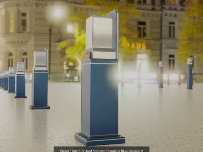 Street Light 8 Bollard Futuristic Blue Version 3D Model Pack