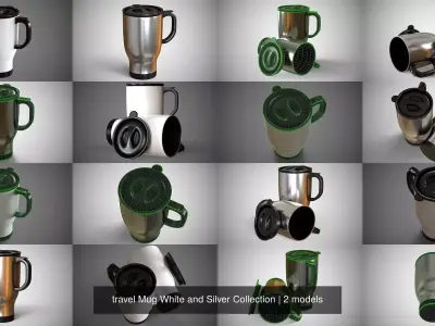travel Mug White and Silver Collection 3D Model Pack