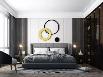 Modern chinese bedroom with wardrobe display interior design 3D model