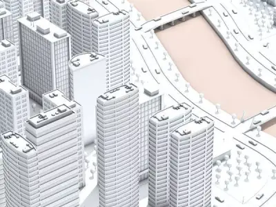 City on river 3D model