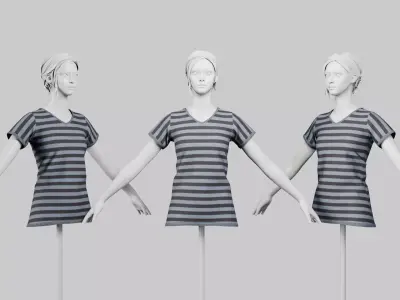 Female T-Shirt 01 Light Grey Low-poly 3D model