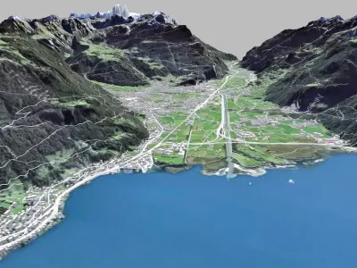Mountain landscape and cityscape Altdorf Switzerland 3D model