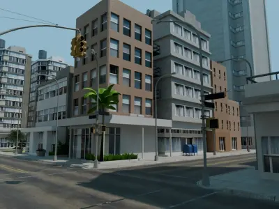 City Downtown Skyscraper Street Low-poly 3D model