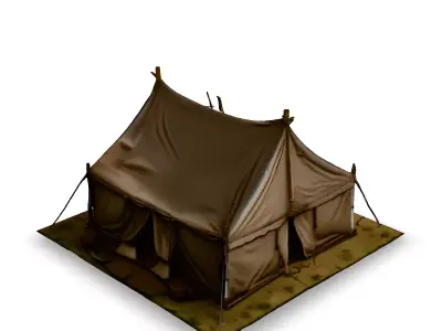 LowPoly Canvas Tent with Accessories Low-poly 3D model