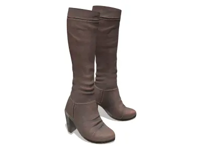 Brown Leather High Heel Calf Boots Low-poly 3D model