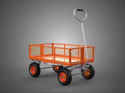 REMOVABLE WAGON CAGE MESH CART TRAILER LARGE HAND TRUCK PLATFORM 3D model