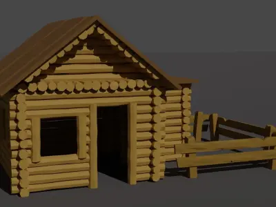 Wooden house Lowpoly Style Low-poly 3D model