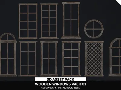 Wooden Windows Pack 01 Low-poly 3D model