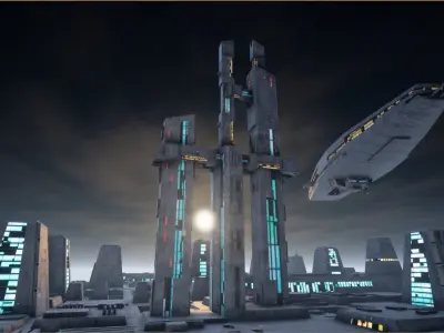 Sci-Fi City Landscape UE4 Low-poly 3D model
