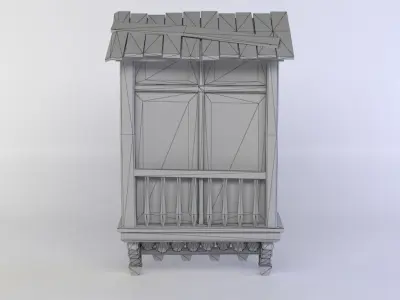 Window wooden house with balcony Low-poly 3D model