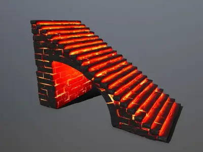 stairs brick wall with lights Low-poly 3D model
