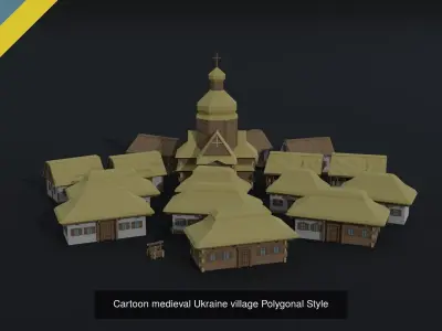 Cartoon medieval Ukraine village asset Polygonal Style 3D Model Pack