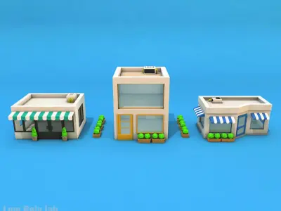 Cartoon City Buildings Low-poly 3D model