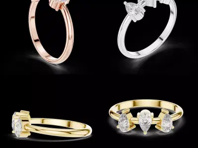 Three Stone Pear Diamond Ring 3D Model STL File 3D print model