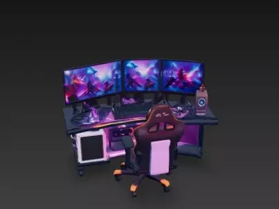 RGB Corner Gaming Setup 3D Model - Triple Monitor Desk 3D model