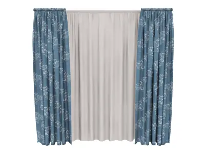 Elegant Gathered Window Curtain Panel 3D model