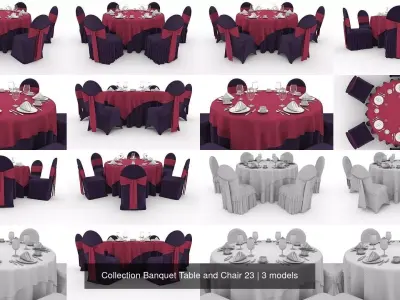 Collection Banquet Table and Chair 23 3D Model Pack