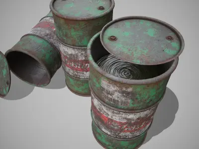 Barrels green rusty Low-poly 3D model