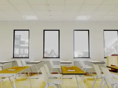 VR Classroom Baked and Corona Max Scene Low-poly 3D model