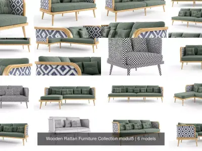 Wooden Rattan Furniture Collection modul5 3D Model Pack