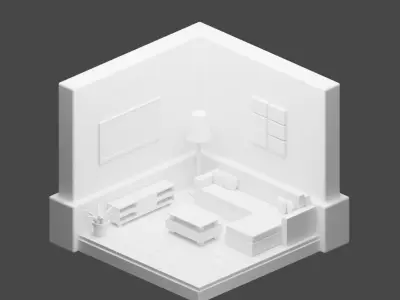 Low Poly Isometric Living Room Low-poly 3D model