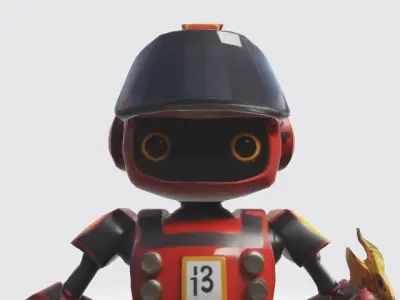 lowpoly cartoon robot fireman Low-poly 3D model