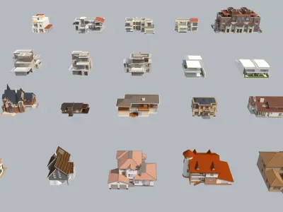 100 Cottage buildings 3D 3D model