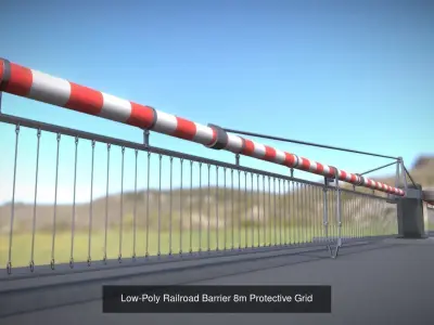 Railroad Barrier 8m with Protective Grid High and Low-Poly 3D Model Pack