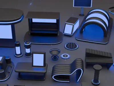 3D Pack Of Futuristic Street Assets 3D model