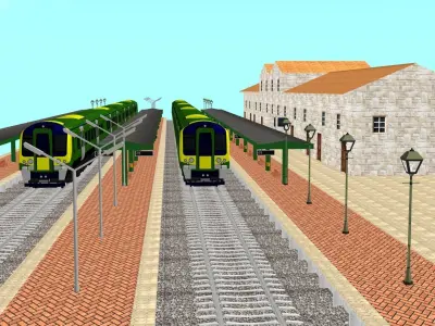 Railway Station Platform 3D Model with Train Simulation 2025 Low-poly 3D model