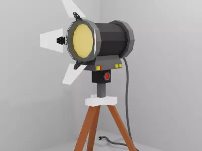 Spotlight Low Poly projector lamp on tripod 3D model