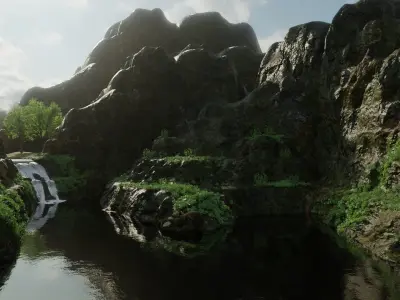 Scene river with rocks in it 3D model