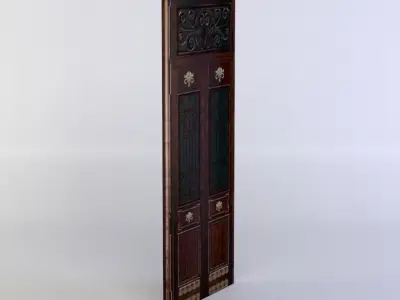 Door wooden with ornate carvings Low-poly 3D model