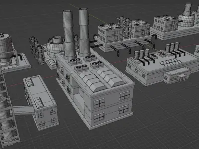 Low Poly 10 Industrial Buildings Mini Pack 7 - Untextured Low-poly 3D model