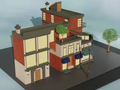 Cartoon city house 2 3D model Low-poly 3D model