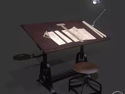 Vintage Drawing Desk 3D model