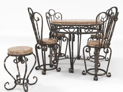 Forged table and chairs Low-poly 3D model