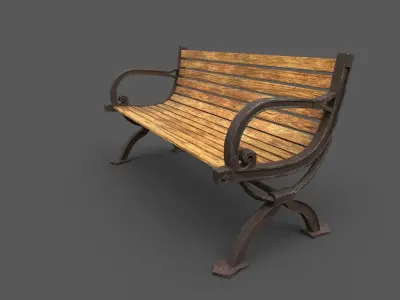 Old Street Bench Low-poly 3D model