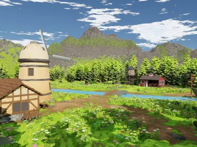Countryside House Mill Near River 3D model